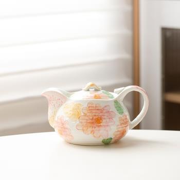 ENCAN陶瓷花茶壺高顏值大容量泡茶壺日式茶具家用單壺帶內膽過濾