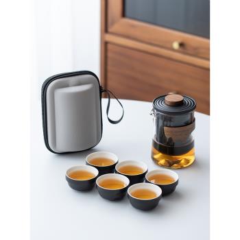 功夫旅行茶具便攜式套裝泡茶戶外旅游露營一壺六杯小套快客杯茶壺