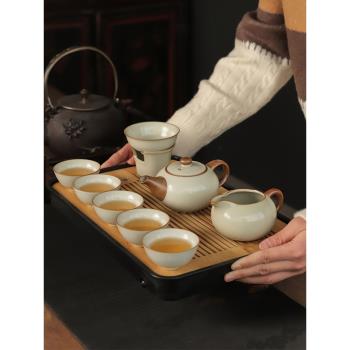 米黃汝窯陶瓷功夫茶具整套家用輕奢高檔套裝喝茶泡茶具茶壺茶杯