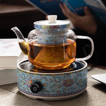 琺瑯家用彩玻璃煮茶器套裝網紅茶具蒸煮茶壺陶瓷電陶爐耐熱蒸汽壺