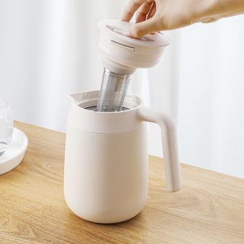 日式白色不銹鋼簡約茶壺帶濾網家用大容量保溫壺暖水泡茶燜泡壺