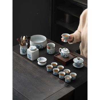 蘊華堂手繪青花茶具套裝家用高檔輕奢陶瓷茶壺功夫茶杯辦公室泡茶