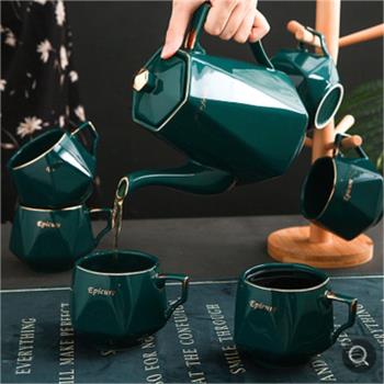 孔雀綠冷水壺北歐式陶瓷茶壺杯子套裝一套家用客廳大容量喝水杯具