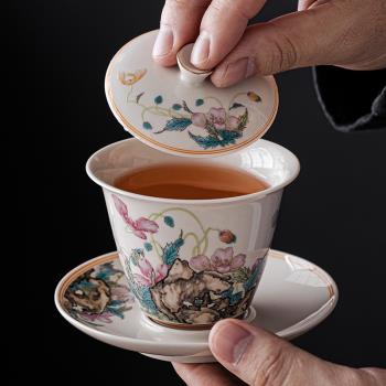 虞美人三才蓋碗茶杯單個中式高端陶瓷功夫茶具敬茶碗泡茶壺不燙手