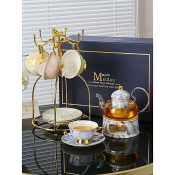 美道四季更迭花茶壺英式下午茶玻璃蠟燭加熱水果茶養生壺茶具套裝