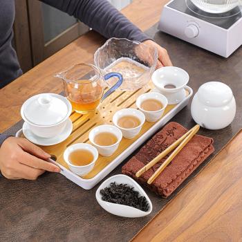蓋碗茶盤一碗四杯德化白瓷功夫茶具套裝陶瓷家用玻璃茶壺茶杯簡約