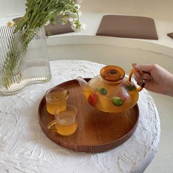 日式ins琥珀色玻璃花茶壺耐熱水果壺下午茶茶具簡約套裝涼水扎壺