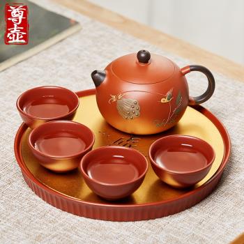 宜興紫砂功夫茶具組合禮盒小套裝家用客廳中式茶藝高檔陶瓷泡茶壺