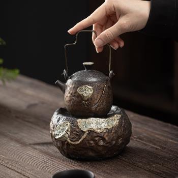 蓮蓬溫茶爐 手工鎏金暖茶器陶瓷蠟燭加熱茶壺保溫底座復古煮茶器