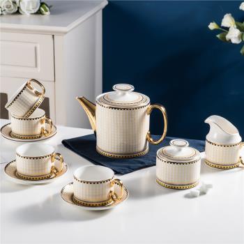 梵芙瑞Vanvery骨瓷金邊陶瓷咖啡杯碟套裝ins歐式花茶壺下午茶具禮