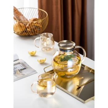 北歐水具高硼硅玻璃杯套裝創意簡約輕奢家用金色冷水壺茶壺帶托盤