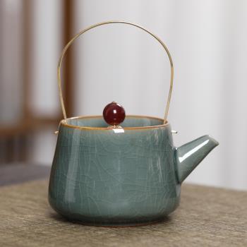 翡翠綠哥窯茶壺陶瓷茶具單品防燙提梁壺泡茶器簡約現代小清新單杯