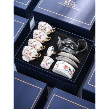 美道 穿花峽蝶 花茶具英式下午茶玻璃加熱水果茶茶壺杯碟禮盒套裝
