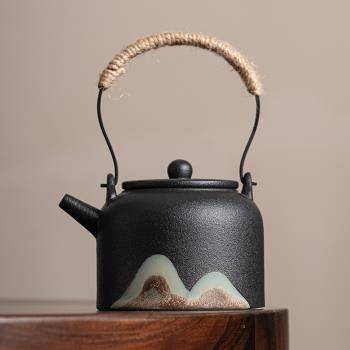 粗陶國風泡茶壺大容量提梁茶單壺家用功夫茶具單個明火加熱溫茶具