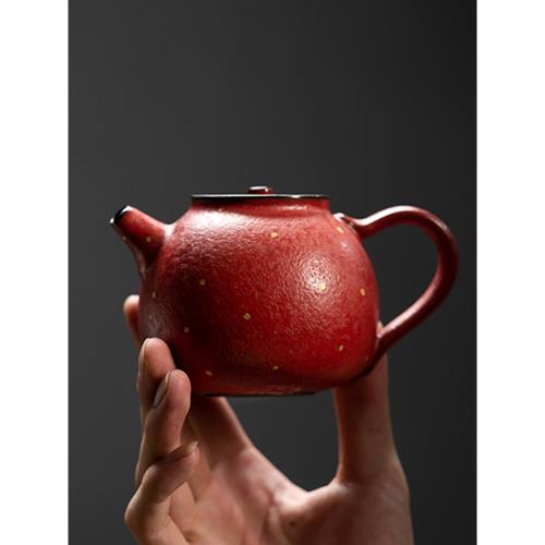 蘊華堂 粉引茶壺陶瓷家用中式手工粗陶功夫茶具紅色窯變鐵釉單壺