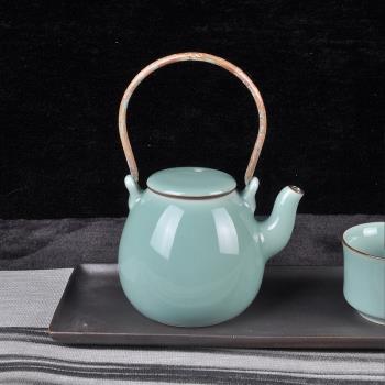云上青瓷陶瓷中式提梁茶壺茶具套裝家用茶杯青瓷茶具套裝茶盤整套