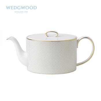 WEDGWOOD威基伍德金色幾何骨瓷1升茶壺歐式下午茶精致帶蓋咖啡壺