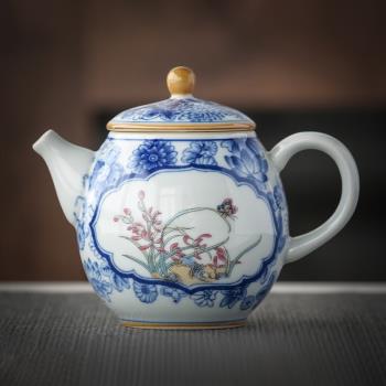 陶瓷功夫茶具青花茶壺單個復古中式仿泡茶器家用辦公會客手工單壺