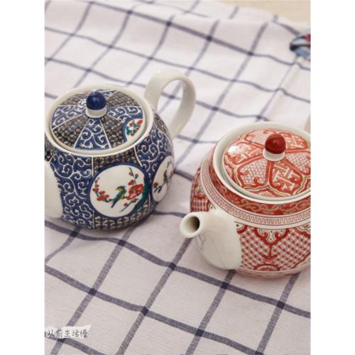 日本進口九谷燒赤繪金彩鳳凰圖急須日式陶瓷茶道茶具茶壺后手壺|茶壺