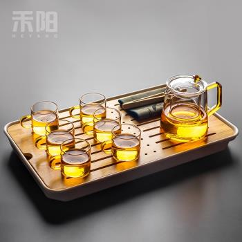 禾陽 日式玻璃茶具套裝茶壺家用套裝紅茶耐熱泡茶壺功夫茶杯茶盤