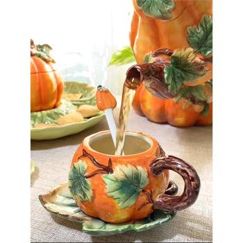 陶瓷南瓜杯碟勺秋天豐收美式咖啡杯田園茶杯餐廳茶幾裝飾品禮物