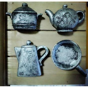 復古懷舊餐具茶具冰箱貼 Zakka茶壺平底鍋磁性貼仿銀器立體冰箱貼