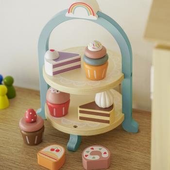北歐兒童木制仿真下午茶壺茶具甜品蛋糕套裝男女孩廚房過家家玩具