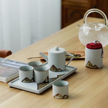 日式粗陶提梁壺功夫茶具家用陶瓷茶壺茶杯辦公干泡茶盤禮品小套裝