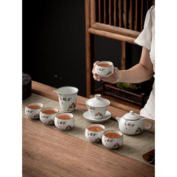 萌貓汝窯功夫茶具套裝家用中式陶瓷辦公室會客泡茶壺茶杯蓋碗組合