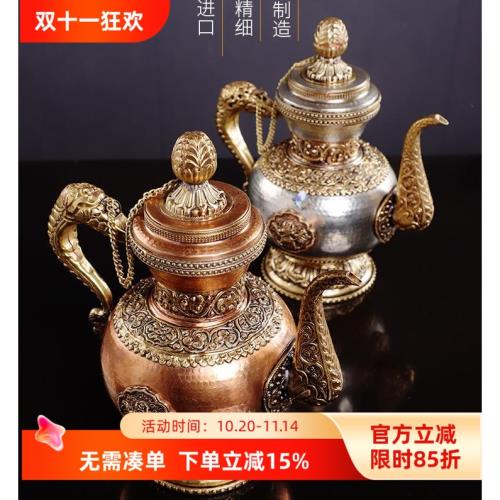 多款印度進口尼泊爾純銅仿古手工雕花銅茶壺水壺酒壺精品酒店家居|裝飾