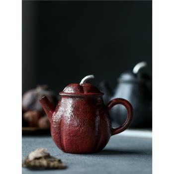 老巖泥壺故宮紅色鎏銀陶壺功夫茶具套裝喜樂文人復古粗陶紫砂茶壺