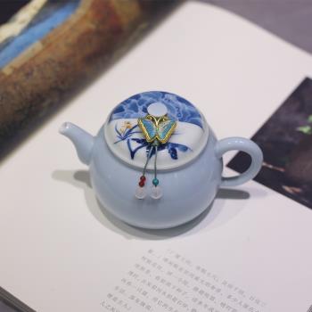 夏禾茶具景德鎮青花瓷釉下彩純手繪藍色泡茶壺文人把玩中式小品壺