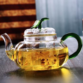 高硼矽耐熱玻璃花茶壺花草茶具功夫泡茶壺透明過濾加熱南瓜壺