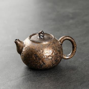 日式粗陶復古鐵銹家用石頭紋茶壺