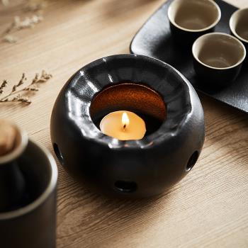 日式黑陶蠟燭臺粗陶蠟燭幹燒臺煮茶爐陶瓷復古小溫茶器茶壺底座