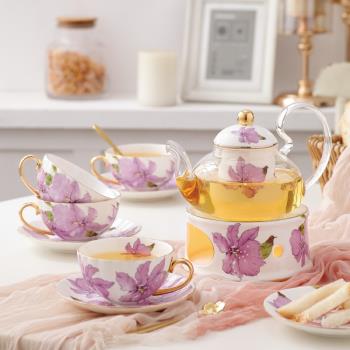 英式下午茶茶具套裝家用歐式陶瓷耐熱玻璃壺蠟燭加熱煮水果花茶壺