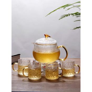 錘紋玻璃茶具套裝透明日式耐熱加厚家用泡茶壺過濾明火加熱煮茶器