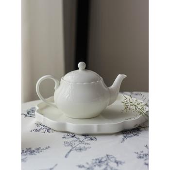素白|花口 骨瓷日式茶壺中式功夫茶具陶瓷泡茶單壺家用含濾孔手工