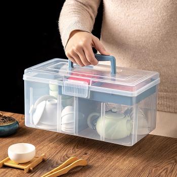功夫茶具收納盒家用帶蓋防塵茶壺茶杯分隔式茶具收納箱戶外工具盒