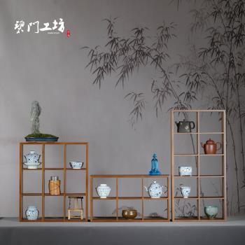 碧門工坊竹製多寶閣茶具收納架茶杯架置物格博古架茶壺展示格子架
