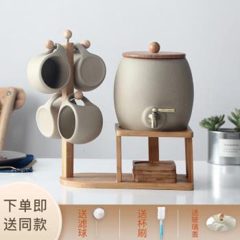 原木里冷水壺陶瓷套裝家用涼水杯2L大容量耐熱高溫防爆果汁泡茶壺
