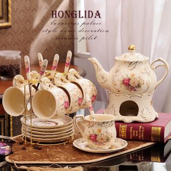 花茶茶具套裝家用歐式陶瓷蠟燭加熱泡煮水果茶茶壺下午茶茶杯禮物