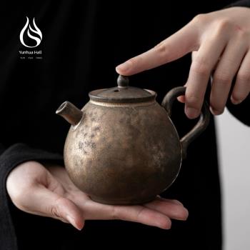 粗陶茶壺水滴壺 陶瓷家用中式茶具手工鎏金鐵釉仿古手執單壺復古