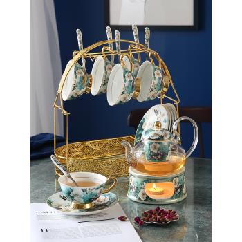 英式下午茶茶具歐式高檔花茶壺套裝家用花茶杯具水果茶壺蠟燭加熱