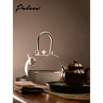 Pulees玻璃煮茶壺高硼硅耐高溫提梁壺明火電陶爐專用燒水壺泡茶壺