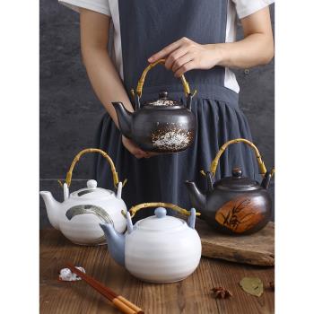 日式復古陶瓷家用泡茶器喝茶杯單壺創意竹柄手提茶具功夫茶壺套裝
