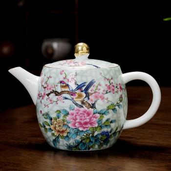 描金鳥語花香功夫茶壺陶瓷仿手繪泡茶壺蓋碗茶具單品大容量中式款