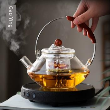 辦公室煮茶神器小型煮茶壺加厚玻璃耐高溫2023新款泡茶提梁壺日式