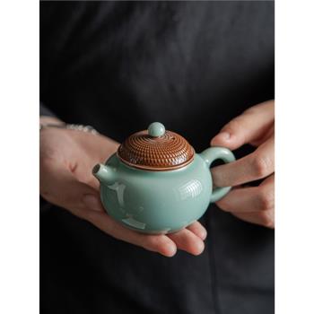 日式復古龍泉青瓷手繪迷你陶瓷小茶壺高顏值一人小型單人精致泡茶