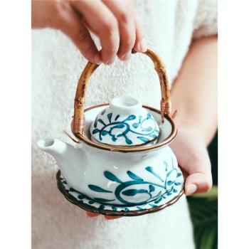日式復古海鮮湯壺陶瓷小茶壺燉蒸提樑壺日韓料理餐具餐廳茶壺精緻